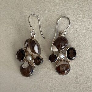 NEW! Sterling silver genuine Smokey quatrtz and peanut wood earrings